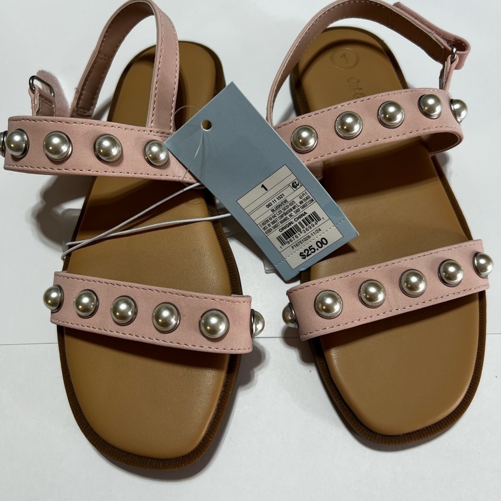 🌸2/$20 NWT Cat & Jack Pink Pearl-Studded Sandals - Picture 2 of 2